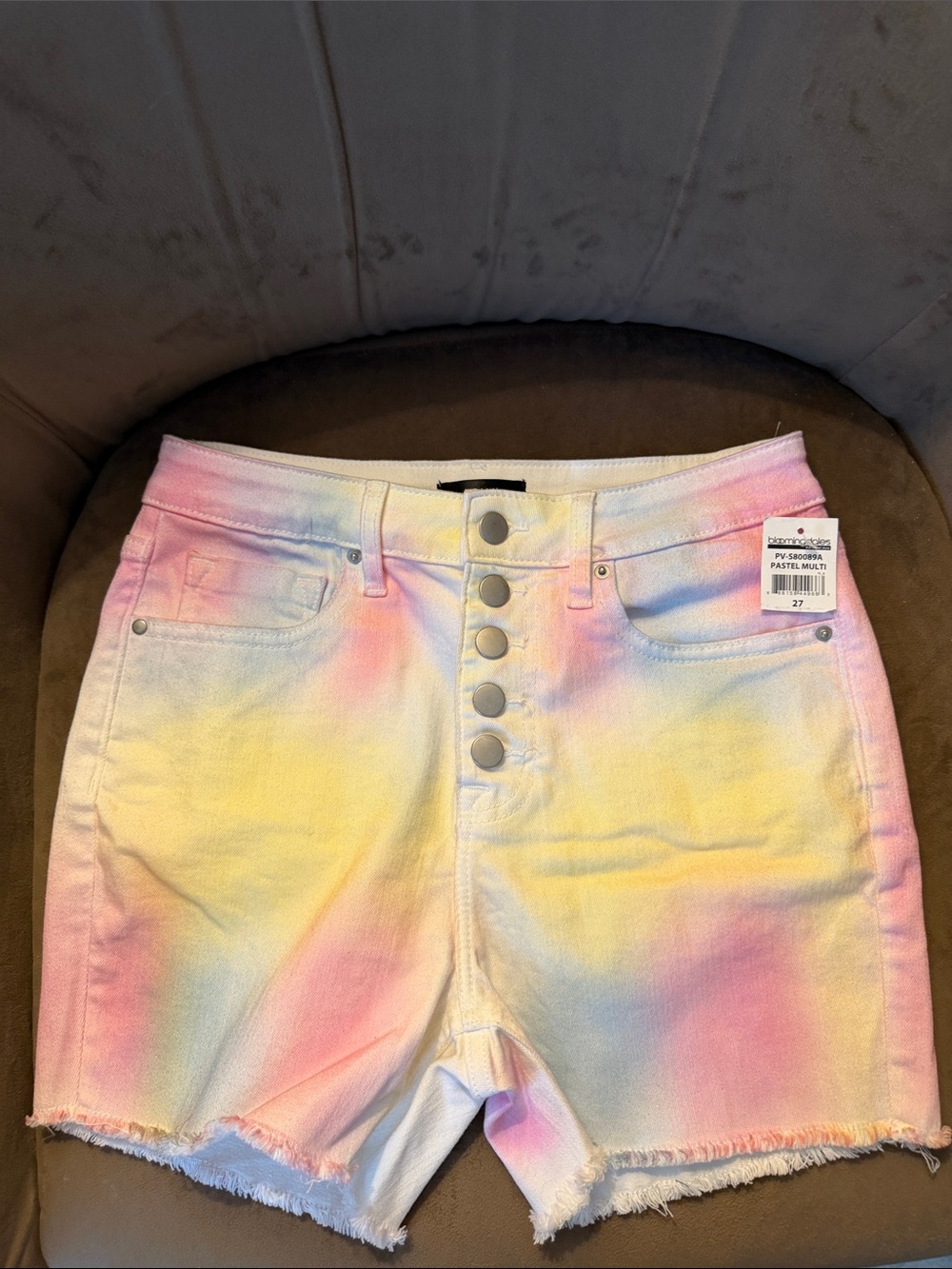 NWT Pastel Tie-Dye High-Rise Button-Fly Denim Shorts
